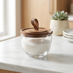 Acrylic Sugar Bowl With Wooden Lid
